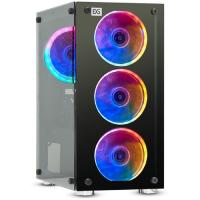 ExegateEX294382RUS Корпус Minitower ExeGate Mistery X2 (mATX, без БП, 2*USB+1*USB3.0, аудио, черный, 4 вент. 12см с RGB подсветкой, боковая панель - з