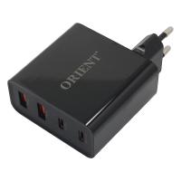 ORIENT PU-A100WL, Сетевое зарядное устройство с функцией быстрой зарядки, мощность 100Вт, Quick Charge 3.0+Power Delivery, выходы: 2xUSB-A + 2xType-C/