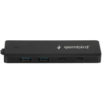 Фото  Gembird Разветвитель USB3.1 2xUSB, 2xType-C, с доп.пит (Type-C), кабель USB 19см, черный, коробка (UHB-C415)