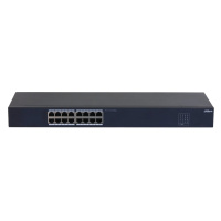 Фото  DAHUA DH-SF1016 16-портовый неуправляемый коммутатор, 16xRJ45 100Mb, коммутация 3.2 Гбит/с, MAC-таблица 8К, металл