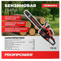 Фото  Бензиновая пила PROFIPOWER  ПБ-52 (45см, 72звенья, 1.5мм) [F0007]