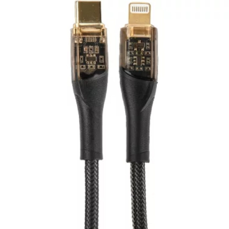 Фото  PERFEO Кабель USB C вилка - Lightning вилка, 30W, нейлон, черный, длина 1 м., PREMIUM (C1002)