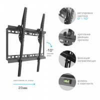 Фото  Kromax IDEAL-2 new black, наст. для TV 32"-90", max 55 кг, 1 ст св., нак. 0°-10°, от ст. 23 мм, max VESA 600x400 мм.