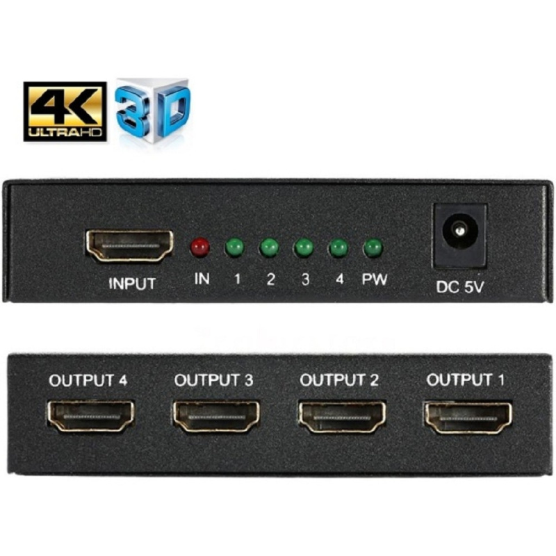 Фото  ORIENT HSP0104H, HDMI 4K Splitter 1->4, HDMI 1.4/3D, UHDTV 4K(3840x2160)/HDTV1080p/1080i/720p, HDCP1.2, внешний БП 5В/1А, метал.корпус (29986)