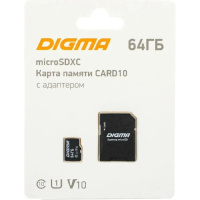 Фото  Micro SecureDigital 64GB Digma CARD10 V10 + adapter DGFCA064A01