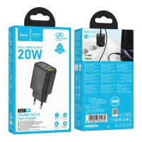 Фото  HOCO Зарядное устройство Hoco 20Вт, 3А, QC3.0/PD, 1xUSB, 1xType-C, N61, черный, коробка