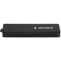 Фото  Gembird Разветвитель USB3.1 2xUSB, 2xType-C, с доп.пит (Type-C),кабель Type-C 19см, черный, коробка (UHB-C425)