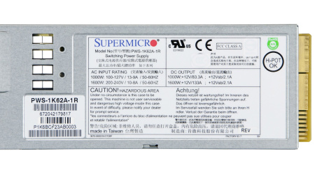 Фото  Supermicro PWS-1K62A-1R Блок питания 1600W, Titanium Level, Redundancy