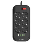 Perfeo LD_B4436  LDNIO SE6403  Сетевой удлинитель 2м + ЗУ на 4 USB  6 розеток (медь) - 2500W  USB - 