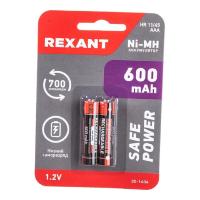 Rexant (30-1406) Аккумулятор Ni-MH AAA/HR03, 1,2В, 600мАч, 2 шт, блистер