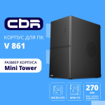CBR Корпус mATX Minitower V861  без БП  2*USB 2.0  HD Audio+Mic  Black [PCC-MATX-V861-WPSU]