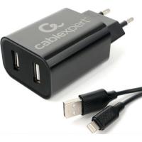 Cablexpert  Зарядное устройство 12Вт, 2.4А, 2xUSB, кабель Lightning 1м, черный, коробка-блистер (MP3A-PC-36)
