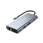 Gembird Док-станция Type-C 10в1: 3xUSB3.1  PD87W  Jack3.5  SD TF  HDMI  RJ45  VGA  кабель15см (UHB-D