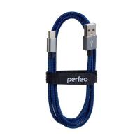 PERFEO Кабель USB2.0 A вилка - USB Type-C вилка, черно-синий, длина 3 м. (U4904)