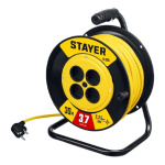 Удлинитель силовой Stayer 55070-30  розеток 4шт  2x2.5 кв.мм  10A  30м  ПВС  катушка  желтый