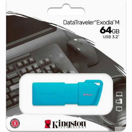 Фото  Kingston USB Drive 64GB USB 3.2 DT Exodia M DTXM - NEON (AQUA BLUE) 