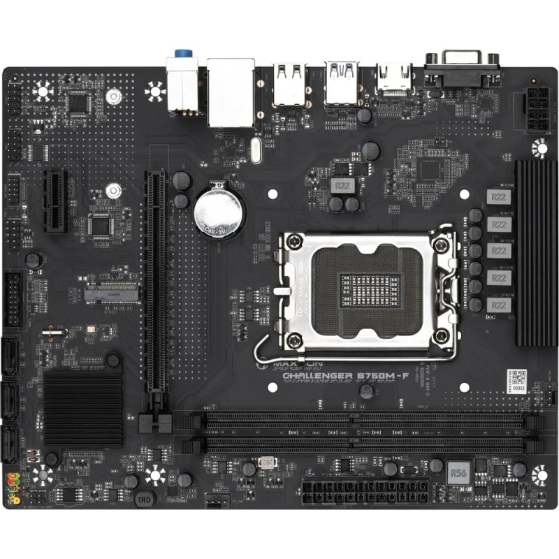 Фото  MAXSUN MS-Challenger B760M-F (Socket 1700, mATX, 2*DDR4, VGA/HDMI, 3*SATA3, 1*M.2, 1xPCI-E x16 /1xPCI-E x, 4*USB 2.0, 2*USB 3.2 Gen1 , LAN 1*1G, RTL)