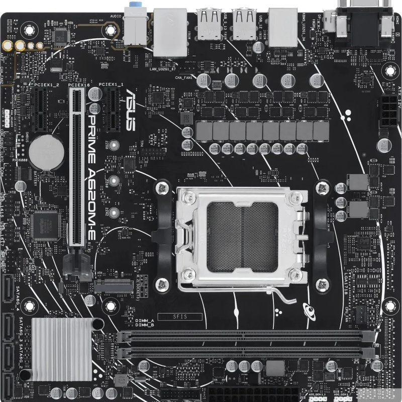 Фото  ASUS PRIME A620M-E-CSM (Socket AM5, mATX, 2xDDR5(96GB), VGA/DP/HDMI, 1xPCIe 4.0x16/2xPCIe 4.0x1, 1xLAN, 4xSATA 6Gb/s, 1xM.2, 2xUSB 3.2, 4xUSB 2.0, 1xP