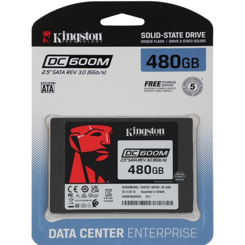 Фото  Kingston SSD DC600M, 480GB, 2.5" 7mm, SATA3, 3D TLC, SEDC600M/480G