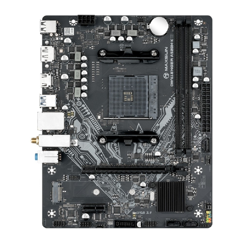 Фото  MAXSUN MS-Challenger A520M-K WIFI (Socket AM4, mATX, 2*DDR4(64Gb), DP/HDMI,  3*SATA3, 1*M.2, 1*PCIEx16/1*PCIEx1, 4*USB2.0, 2*USB 3.0, LAN 1*1G, Blueto