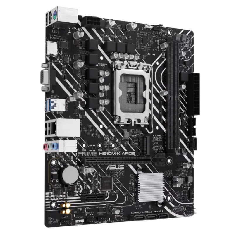 Фото  ASUS PRIME H610M-K ARGB (Socket 1700, mATX, 2xDDR5(96GB), VGA/HDMI 2.1, 1xPCIe 4.0x16/1xPCIe 3.0, 1xLAN, 4xSATA 6Gb/s, 1xM.2, 2xUSB 3.2, 4xUSB 2.0, 1x