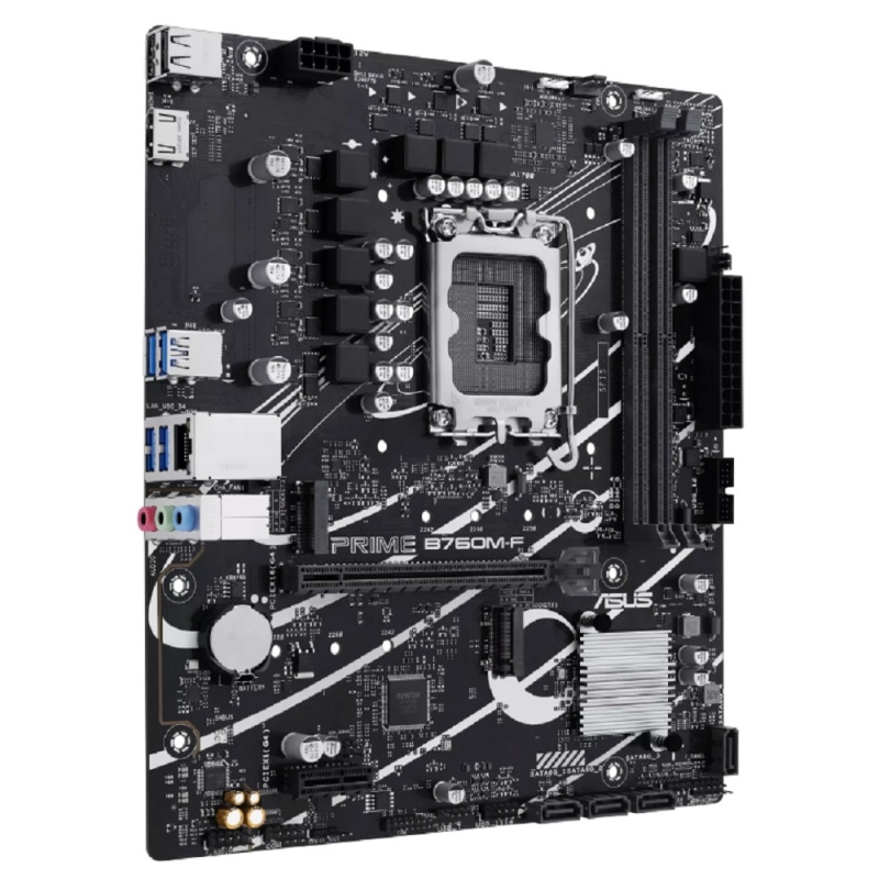 Фото  ASUS PRIME B760M-F (Socket 1700, mATX, 2xDDR5(96GB), HDMI 2.1, 1xPCIe 4.0x16/1xPCIe 4.0, 1xLAN (1GbE), 4xSATA 6Gb/s, 2xM.2, 4xUSB 3.2, 2xUSB 2.0)