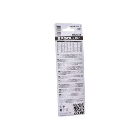 Фото  Ergolux AG10  BL-10 (AG10-BP10, LR54 /LR1130 /189 /389 батарейка для часов)(10 шт. в уп-ке)