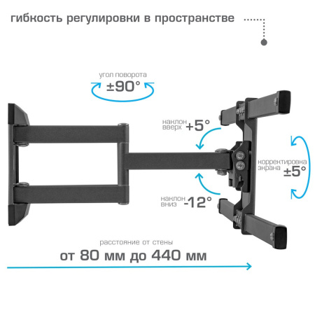 Фото  Kromax CORBEL-10 grey titan {32"-75";  Максимальная нагрузка: 45 кг;  VESA: 200x200, 200х300, 200х400, 300х200, 300х300, 300х400, 400х200, 400х300, 40