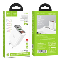 Фото  HOCO Зарядное устройство с дисплеем Hoco 18Вт, 3А, QC3.0/PD, 1xUSB, 1XType-C, C100A, белый, коробка