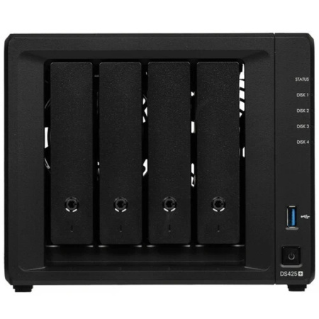 Фото  Synology DS425+ Сетевое хранилище NAS black (Intel J4125/2Gb/4(3.5"/2.5"SATA/SSD) + 2 NVMe/RAID/1x1Gb/1x2.5Gb/2xUSB 3.2/no WIFI) вилка UK/HK 3-pin