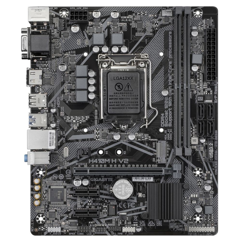 Фото  Gigabyte H410M H 2.0 {LGA1200,Q470E,2xDDR4,1*PCI-Ex16, 2*PCI-Ex1, M.2, TypeC, 3*USB3.2Gen1, 6*USB2.0, 4*SATA3.0, 1G, VGA, HDMI mATX} RTL