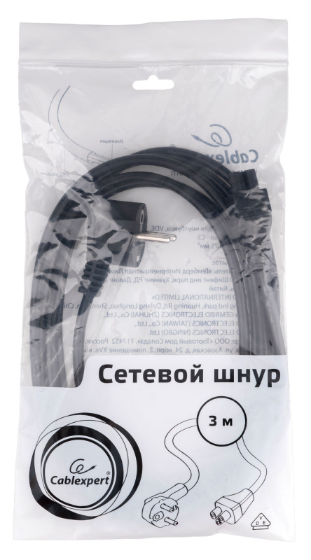 Фото  Кабель питания для ноутбуков Gembird/Cablexpert, 3м, Schuko- C5, 10А (PC-186-ML12-3M)