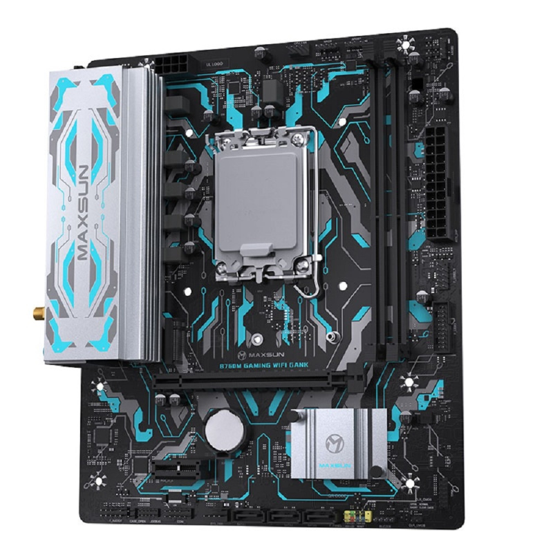 Фото  MAXSUN MS-B760M GAMING WIFI GANK V2 (Socket 1700, mATX, 2*DDR5, VGA/HDMI, 3*SATA3, 1*M.2, 1xPCI-E x16 /1xPCI-E x4, 4*USB 2.0, 2*USB 3.2 GEN 2, LAN 1*1