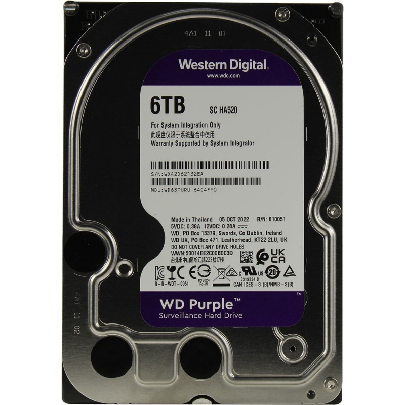 6TB WD Purple (WD63PURU)  {Serial ATA III  5400- rpm  256Mb  3.5"}