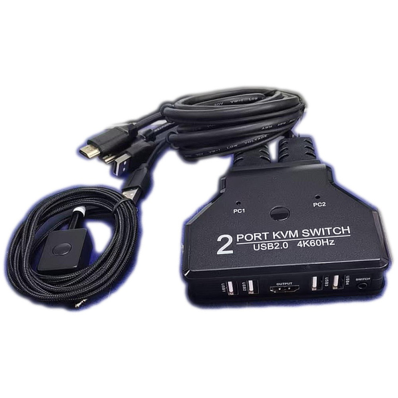 Фото  ORIENT HS21HC, HDMI KVM переключатель на 2 устройства, порты HDMI + 2xUSB (клавиатура+мышь) + 2xUSB 2.0, поддержка 4K@60Hz, встроенные кабели 2xHDMI+2