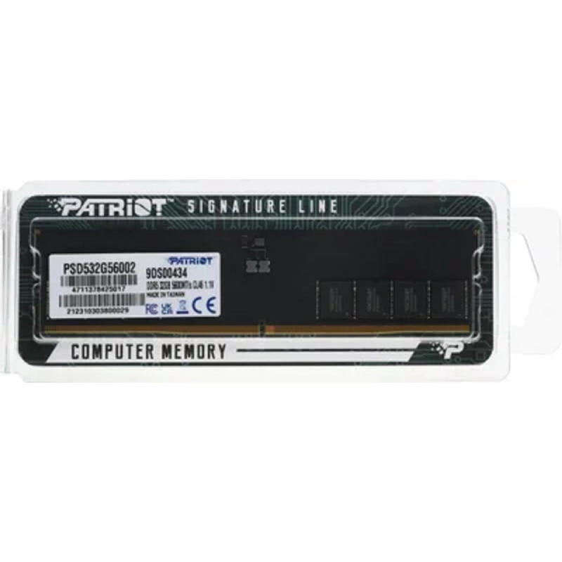 Фото  Patriot DDR5 DIMM 32Gb 5600MHz PSD532G56002 Signature RTL PC5-44800 CL46 ECC 288-pin 1.1В dual rank Ret