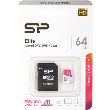 Фото  Micro SecureDigital 64GB Silicon Power SP064GBSTXBV1V20SP Elite + adapter Class10