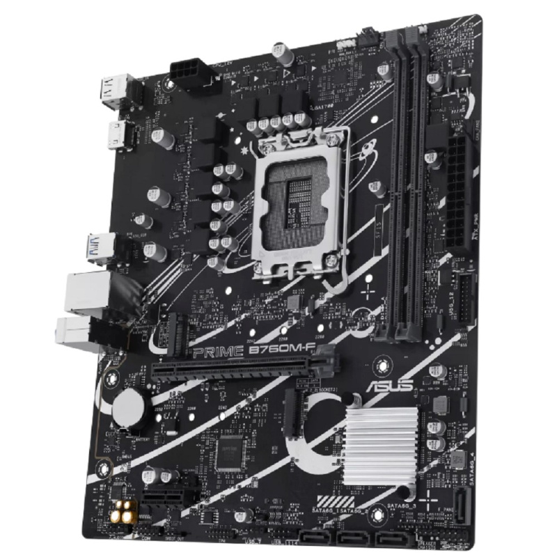 Фото  ASUS PRIME B760M-F (Socket 1700, mATX, 2xDDR5(96GB), HDMI 2.1, 1xPCIe 4.0x16/1xPCIe 4.0, 1xLAN (1GbE), 4xSATA 6Gb/s, 2xM.2, 4xUSB 3.2, 2xUSB 2.0)