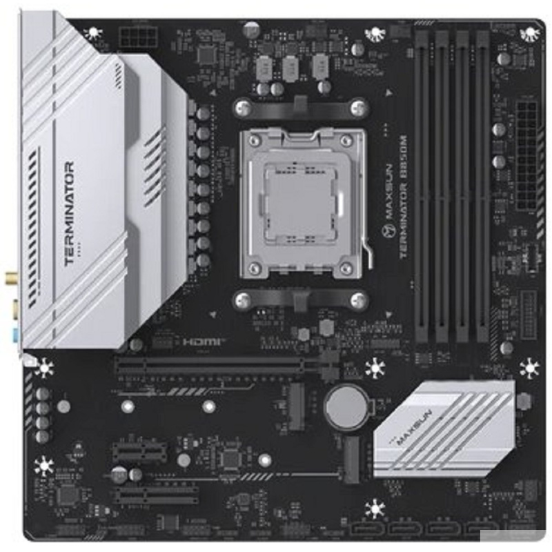 Фото  MAXSUN MS-Terminator B850M WIFI (Socket AM5, mATX, 4*DDR5(192Gb), DP/HDMI,  4*SATA3, 2*M.2,  1*PCIEx16/1*PCIEx4/1*PCIEx1, 4*USB2.0, 4*USB 3.0, 1*Type-