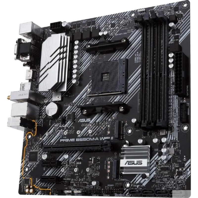 Фото  ASUS Prime B550M-A WiFi II B550 Socket AM4 4xDDR4, 4xSATA3, RAID, 2xM.2, 1xPCI-E16x, 6xUSB3.2, D-Sub, DVI-D, HDMI, WiFi, Glan, mATX