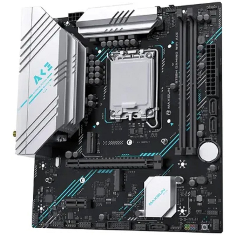Фото  MAXSUN MS-B760M Gaming WIFI ACE (Socket 1700, mATX, 2*DDR5, VGA/HDMI, 3*SATA3, 2*M.2, 1xPCI-E x16 /1xPCI-E x4, 2*USB 2.0, 4*USB 3.2 GEN1, LAN 1*1G,  B