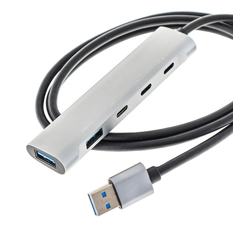 Фото  ORIENT CU-422A, разветвитель USB 3.2 Gen1 (5 Гбит/c), порты: 2xUSB-A + 1xUSB-C, 1 порт USB 2.0 USB-C, порт для доп.питания USB-C, алюм.корпус, кабель 