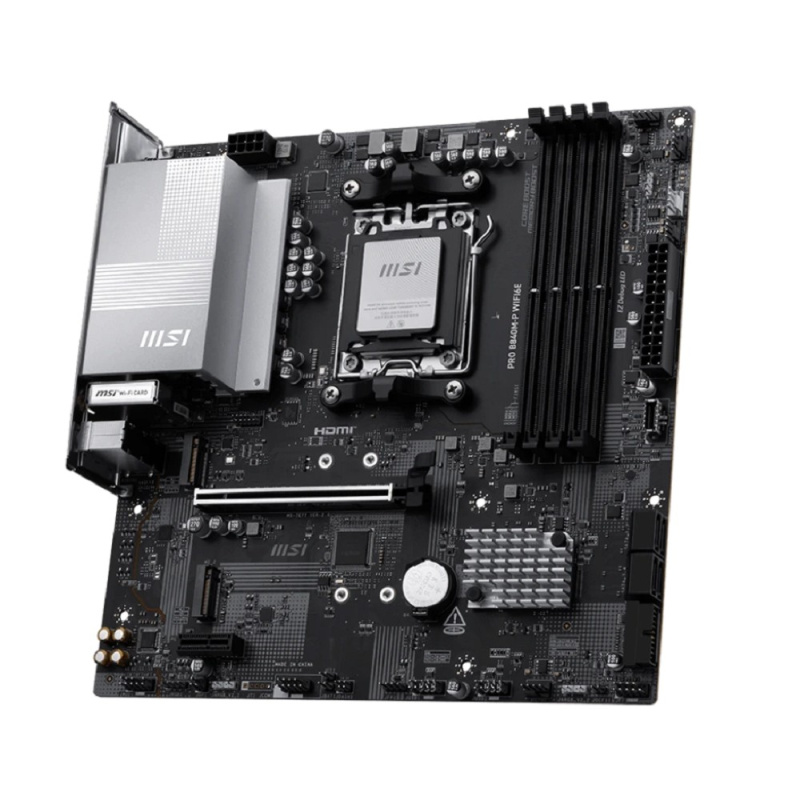 Фото  MSI PRO B840M-P WIFI6E {SocketAM5 AMD B840 4xDDR5 ATX AC`97 8ch(7.1) 2.5Gg RAID+HDMI}