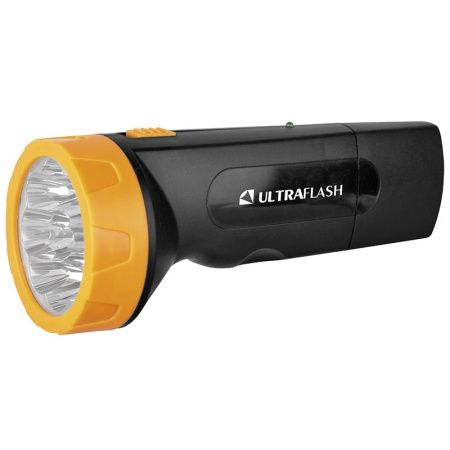 Ultraflash LED3829   (фонарь аккум 220В  черн  желт  9 LED  SLA  пластик  коробка)