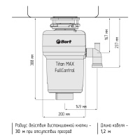 Фото  Bort Измельчитель пищевых отходов TITAN MAX Power (FULLCONTROL) {Мощность л.с. 1 ; Мощность 780 Вт; Производительность 5,2 кг/мин; Скорость холостого 