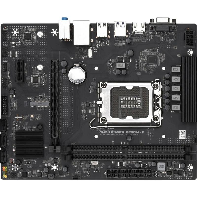 Фото  MAXSUN MS-Challenger B760M-F (Socket 1700, mATX, 2*DDR4, VGA/HDMI, 3*SATA3, 1*M.2, 1xPCI-E x16 /1xPCI-E x, 4*USB 2.0, 2*USB 3.2 Gen1 , LAN 1*1G, RTL)