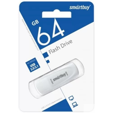Smartbuy USB Drive 64GB Scout White (SB064GB3SCW) UFD 3.0 3.1