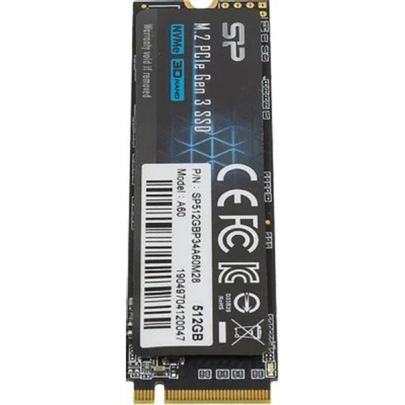 Фото  Silicon Power SSD 512Gb A60 SP512GBP34A60M28, M.2 2280, PCI-E x4, NVMe