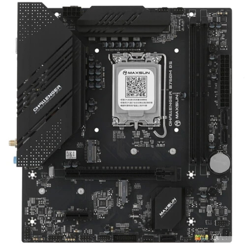 Фото  MAXSUN MS-Challenger B760M D5 WIFI V1/V2 (Socket 1700, mATX, 2*DDR5, VGA/HDMI, 3*SATA3, 2*M.2, 1*PCIEx16/1*PCIEx1, 2*USB2.0, 4*USB 3.2, LAN 1*1G, Blue