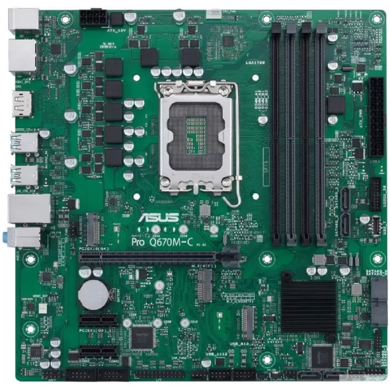 Фото  ASUS PRO Q670M-C-CSM (Socket 1700, mATX, 4xDDR5(128GB), 2xDP/HDMI, 1xPCIe 4.0x16,/1xPCIe 3.0, 1xLAN, 6xSATA 6Gb/s, 2xM.2, 1xM.2 E key, 4xUSB 3.2, 2xUS